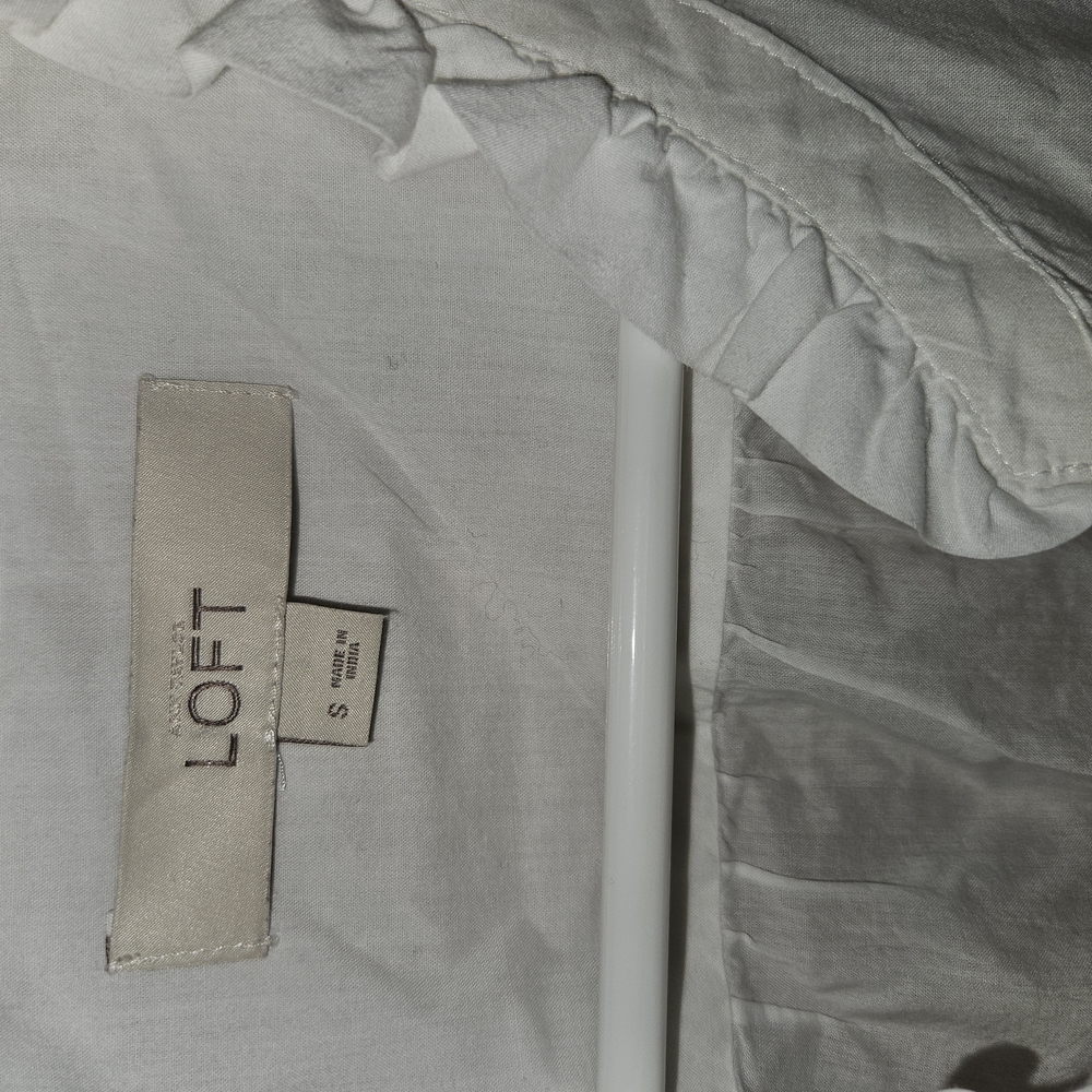 Loft White Button-Up Ruffle Blouse - Picture 2 of 3